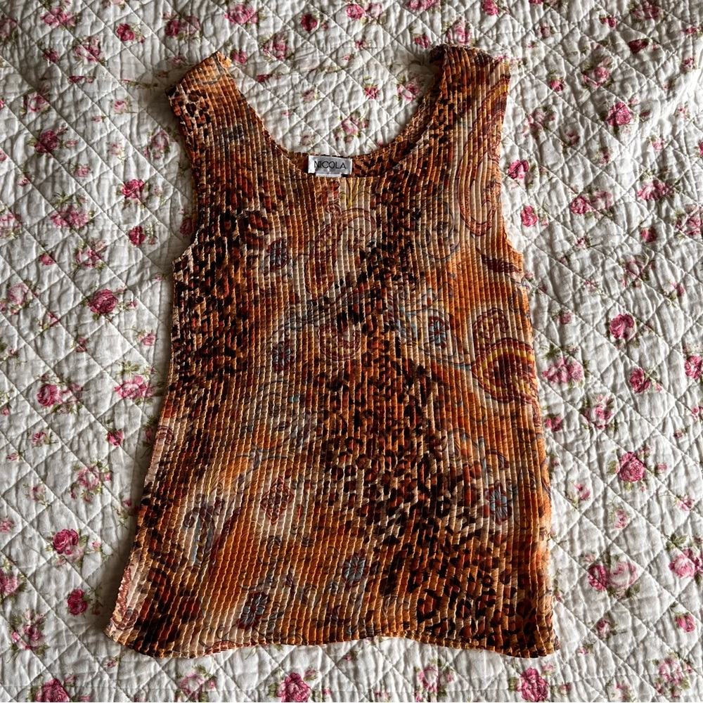 [NICOLA] Orange Multicolor Paisley Ribbed Tank Top
